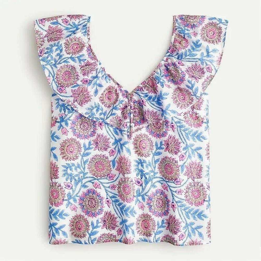 J. Crew Ruffle V-neck top Floral Print Sz XL